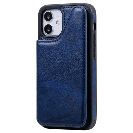 For iPhone 12 mini Shockproof Calf Texture Protective Case with Holder & Card Slots & Frame (Blue) by buy2fix
