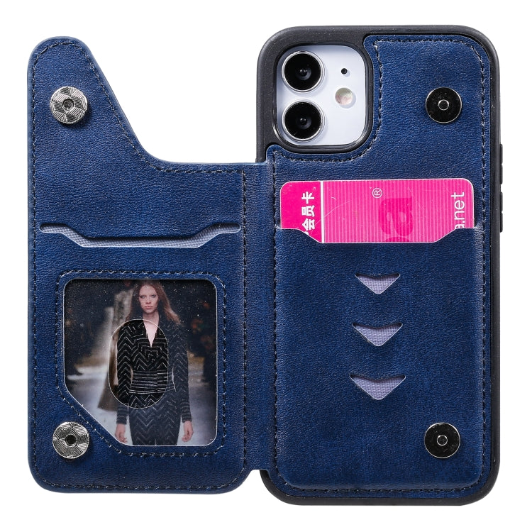 For iPhone 12 mini Shockproof Calf Texture Protective Case with Holder & Card Slots & Frame (Blue) - iPhone 12 mini Cases by buy2fix | Online Shopping UK | buy2fix