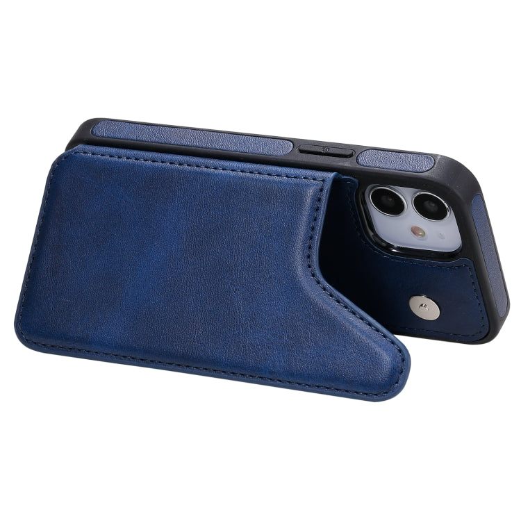 For iPhone 12 mini Shockproof Calf Texture Protective Case with Holder & Card Slots & Frame (Blue) - iPhone 12 mini Cases by buy2fix | Online Shopping UK | buy2fix