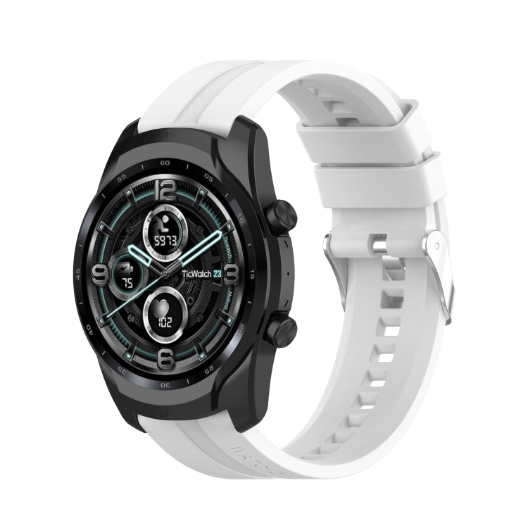 For TicWatch Pro 3 Silicone Watch Band with Silver Steel Buckle(White) - Watch Bands by buy2fix | Online Shopping UK | buy2fix