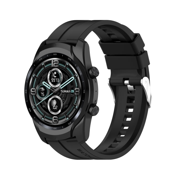 For TicWatch Pro 3 Silicone Watch Band with Silver Steel Buckle(Black) - Watch Bands by buy2fix | Online Shopping UK | buy2fix