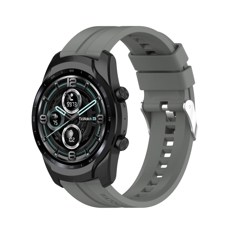 For TicWatch Pro 3 Silicone Watch Band with Silver Steel Buckle(Grey) - Watch Bands by buy2fix | Online Shopping UK | buy2fix