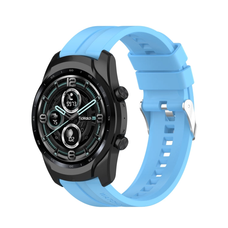 For TicWatch Pro 3 Silicone Watch Band with Silver Steel Buckle(Sky Blue) - Watch Bands by buy2fix | Online Shopping UK | buy2fix