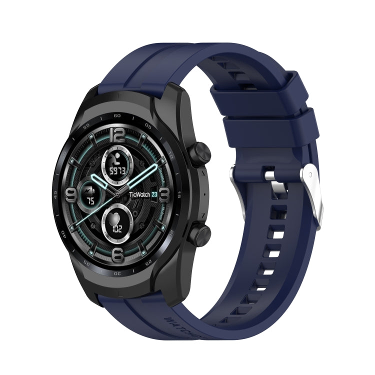 For TicWatch Pro 3 Silicone Watch Band with Silver Steel Buckle(Midnight Blue) - Watch Bands by buy2fix | Online Shopping UK | buy2fix