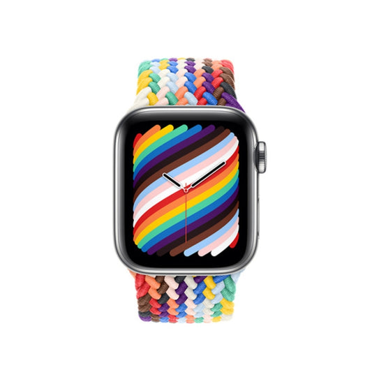 Nylon Single-turn Braided Watch Band For Apple Watch Ultra 49mm&Watch Ultra 2 49mm / Series 9&8&7 45mm / SE 3&SE 2&6&SE&5&4 44mm / 3&2&1 42mm, Length:M 155mm(Rainbow Color) by buy2fix