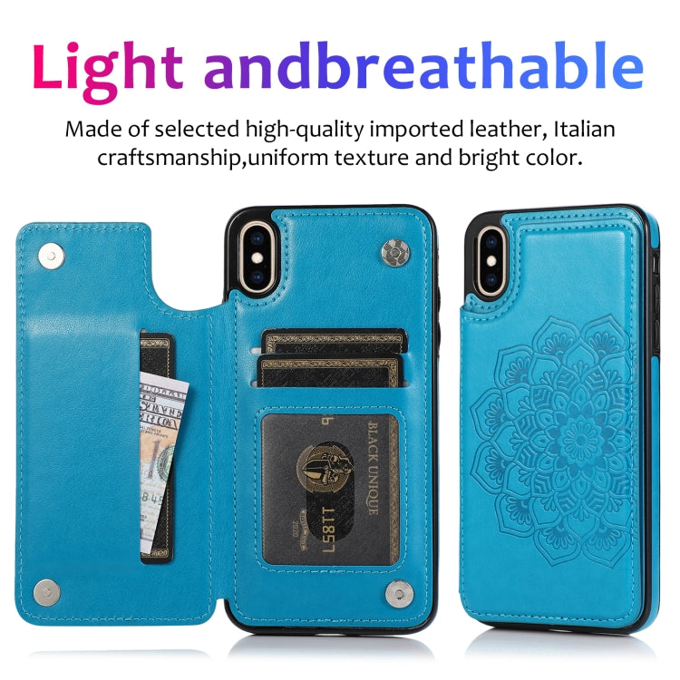 For iPhone X / XS Double Buckle Mandala Pattern PU+TPU Protective Case with Card Slots & Holder & Photo Frame(Blue) - More iPhone Cases by buy2fix | Online Shopping UK | buy2fix
