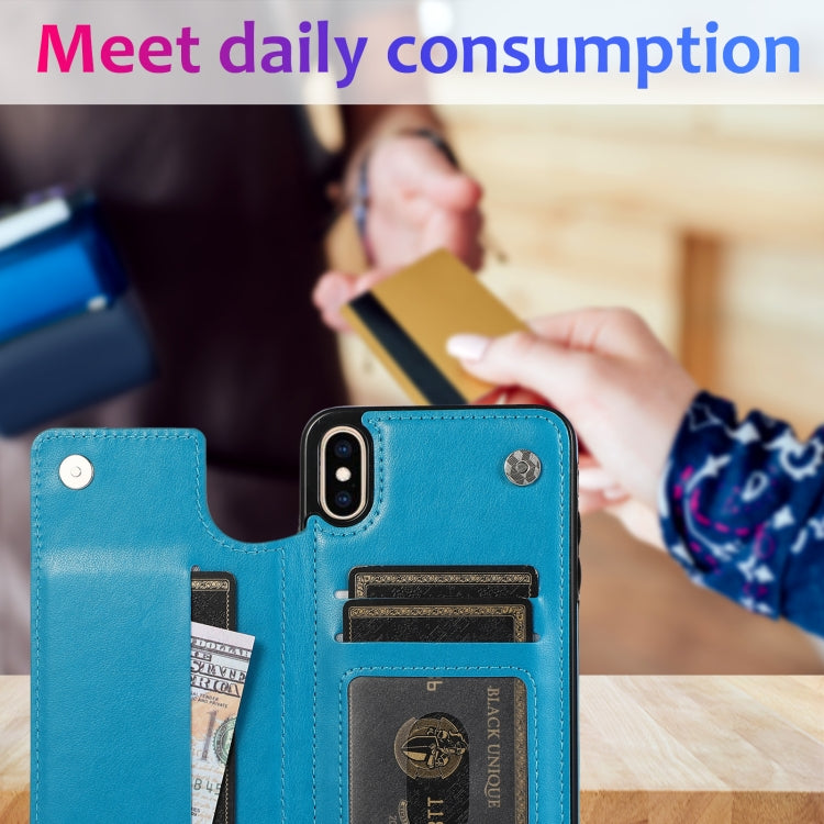 For iPhone X / XS Double Buckle Mandala Pattern PU+TPU Protective Case with Card Slots & Holder & Photo Frame(Blue) - More iPhone Cases by buy2fix | Online Shopping UK | buy2fix