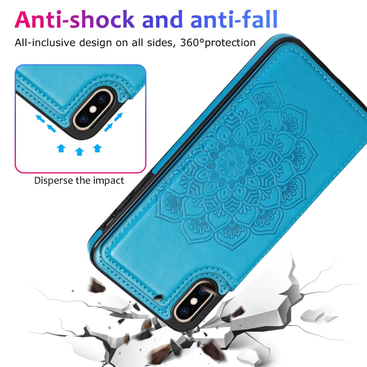For iPhone X / XS Double Buckle Mandala Pattern PU+TPU Protective Case with Card Slots & Holder & Photo Frame(Blue) - More iPhone Cases by buy2fix | Online Shopping UK | buy2fix
