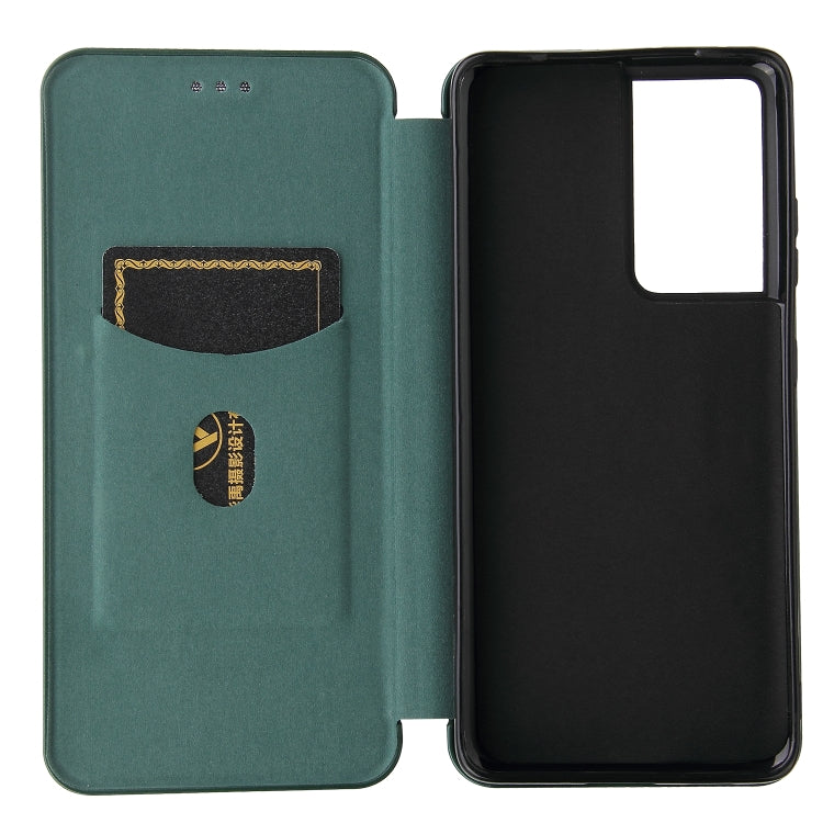 For Samsung Galaxy S21 Ultra 5G Carbon Fiber Texture Horizontal Flip TPU + PC + PU Leather Case with Card Slot(Green) - Galaxy S21 Ultra 5G Cases by buy2fix | Online Shopping UK | buy2fix