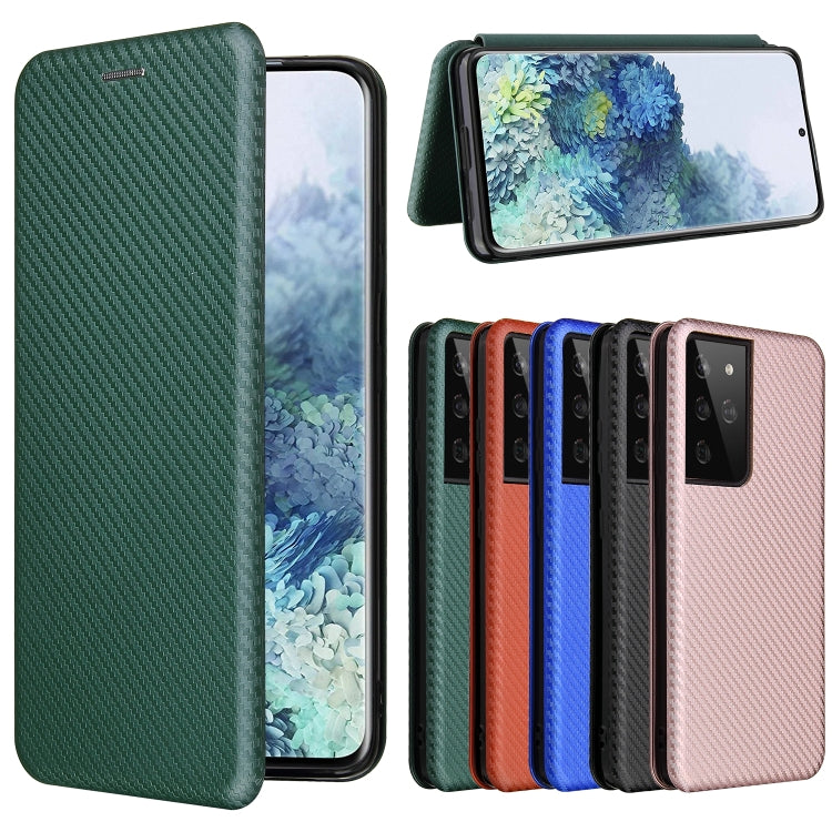 For Samsung Galaxy S21 Ultra 5G Carbon Fiber Texture Horizontal Flip TPU + PC + PU Leather Case with Card Slot(Green) - Galaxy S21 Ultra 5G Cases by buy2fix | Online Shopping UK | buy2fix