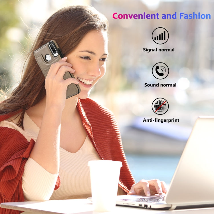 For Huawei P30 Lite Double Buckle Mandala Pattern PU+TPU Protective Case with Card Slots & Holder & Photo Frame(Grey) by buy2fix