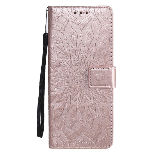 For Motorola Moto G 5G Plus Pressed Printing Sunflower Pattern Horizontal Flip PU Leather Case with Holder & Card Slots & Wallet & Lanyard(Rose Gold) by buy2fix