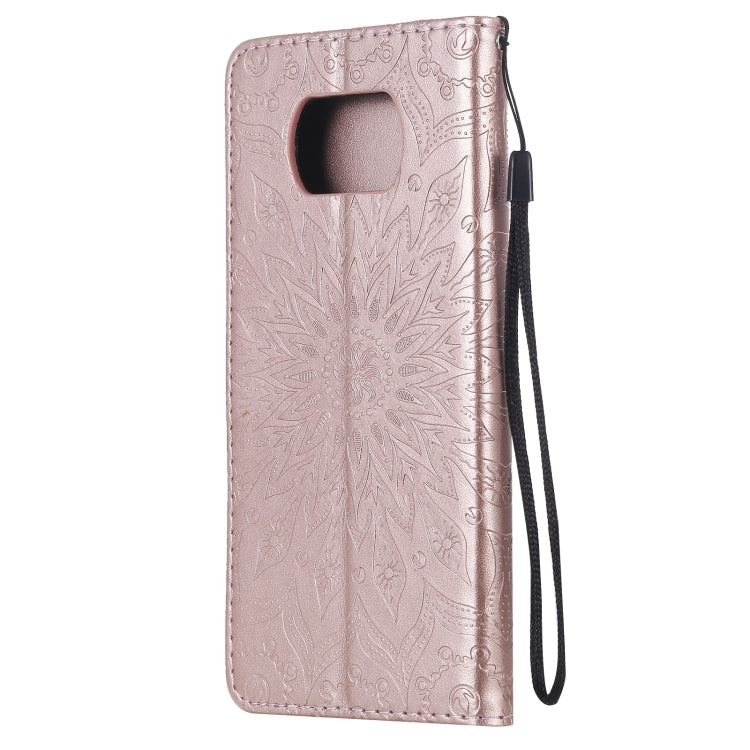 For Xiaomi Poco X3 NFC Pressed Printing Sunflower Pattern Horizontal Flip PU Leather Case with Holder & Card Slots & Wallet & Lanyard(Rose Gold) - Xiaomi Cases by buy2fix | Online Shopping UK | buy2fix