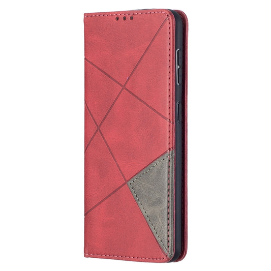 For Samsung Galaxy S21 5G Rhombus Texture Horizontal Flip Magnetic Leather Case with Holder & Card Slots(Red) by buy2fix