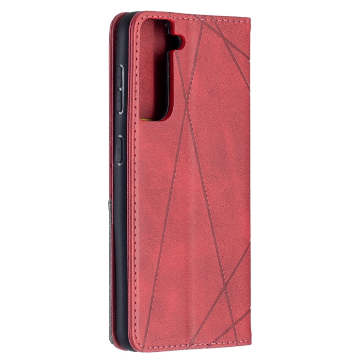 For Samsung Galaxy S21 5G Rhombus Texture Horizontal Flip Magnetic Leather Case with Holder & Card Slots(Red) - Galaxy S21 5G Cases by buy2fix | Online Shopping UK | buy2fix