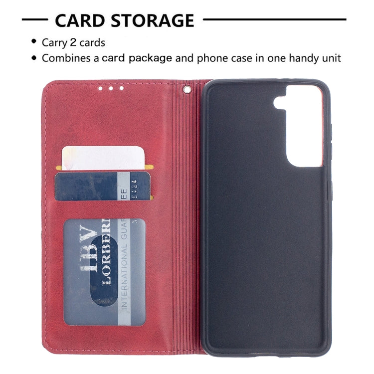 For Samsung Galaxy S21 5G Rhombus Texture Horizontal Flip Magnetic Leather Case with Holder & Card Slots(Red) - Galaxy S21 5G Cases by buy2fix | Online Shopping UK | buy2fix