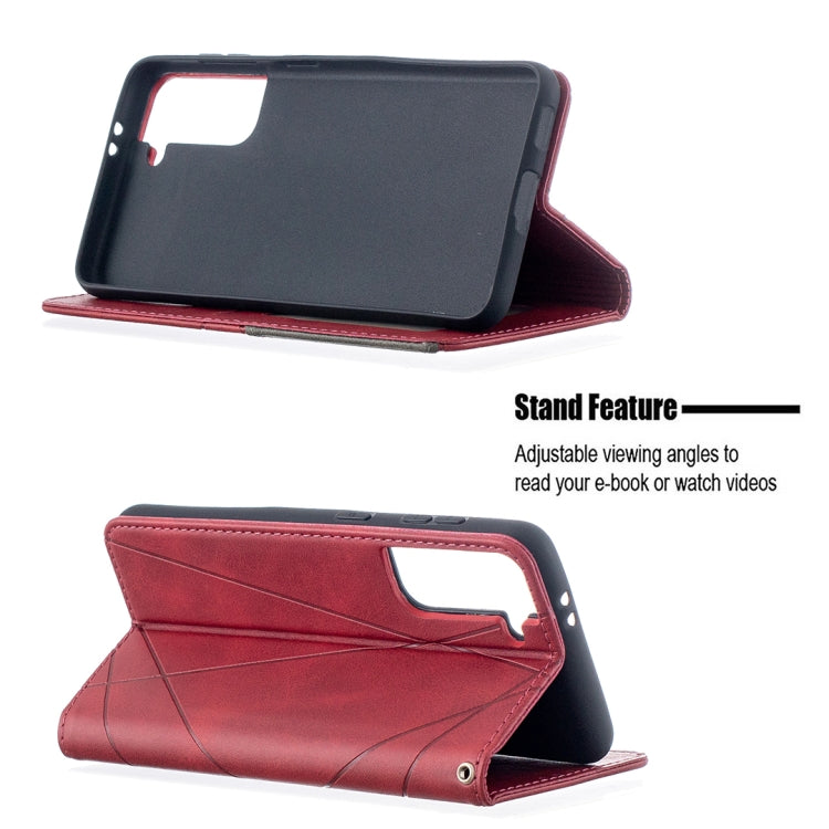 For Samsung Galaxy S21 5G Rhombus Texture Horizontal Flip Magnetic Leather Case with Holder & Card Slots(Red) - Galaxy S21 5G Cases by buy2fix | Online Shopping UK | buy2fix