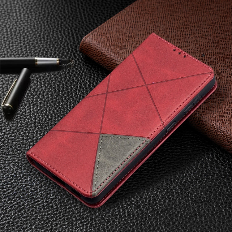 For Samsung Galaxy S21 5G Rhombus Texture Horizontal Flip Magnetic Leather Case with Holder & Card Slots(Red) - Galaxy S21 5G Cases by buy2fix | Online Shopping UK | buy2fix
