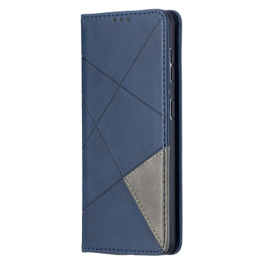For Samsung Galaxy S21 5G Rhombus Texture Horizontal Flip Magnetic Leather Case with Holder & Card Slots(Blue) by buy2fix