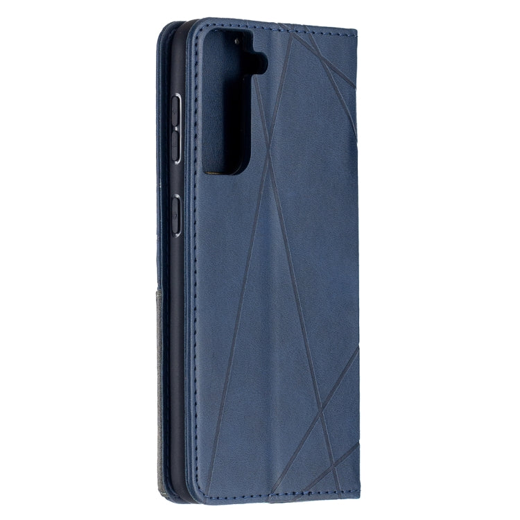 For Samsung Galaxy S21 5G Rhombus Texture Horizontal Flip Magnetic Leather Case with Holder & Card Slots(Blue) - Galaxy S21 5G Cases by buy2fix | Online Shopping UK | buy2fix