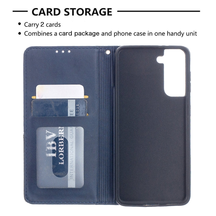 For Samsung Galaxy S21 5G Rhombus Texture Horizontal Flip Magnetic Leather Case with Holder & Card Slots(Blue) - Galaxy S21 5G Cases by buy2fix | Online Shopping UK | buy2fix