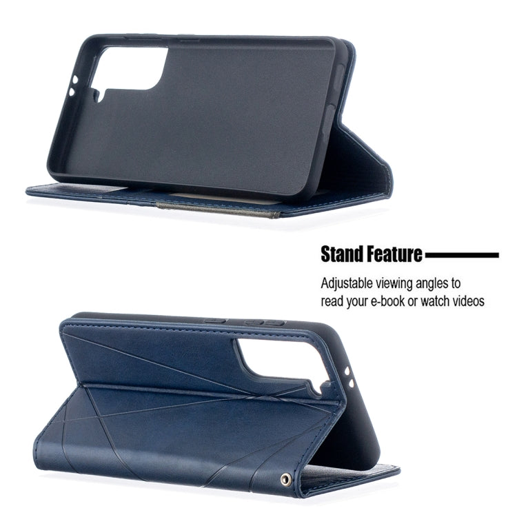 For Samsung Galaxy S21 5G Rhombus Texture Horizontal Flip Magnetic Leather Case with Holder & Card Slots(Blue) - Galaxy S21 5G Cases by buy2fix | Online Shopping UK | buy2fix