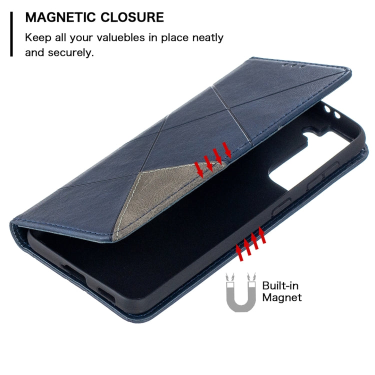 For Samsung Galaxy S21 5G Rhombus Texture Horizontal Flip Magnetic Leather Case with Holder & Card Slots(Blue) - Galaxy S21 5G Cases by buy2fix | Online Shopping UK | buy2fix