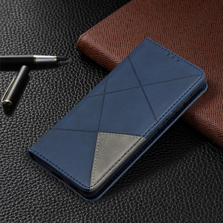 For Samsung Galaxy S21 5G Rhombus Texture Horizontal Flip Magnetic Leather Case with Holder & Card Slots(Blue) - Galaxy S21 5G Cases by buy2fix | Online Shopping UK | buy2fix