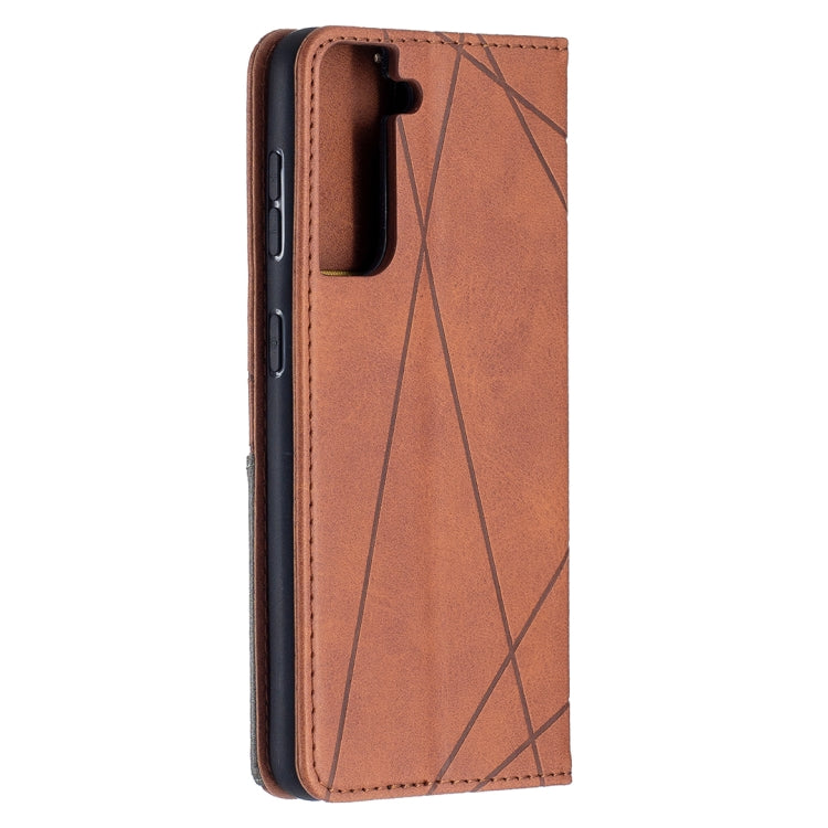 For Samsung Galaxy S21 5G Rhombus Texture Horizontal Flip Magnetic Leather Case with Holder & Card Slots(Brown) - Galaxy S21 5G Cases by buy2fix | Online Shopping UK | buy2fix