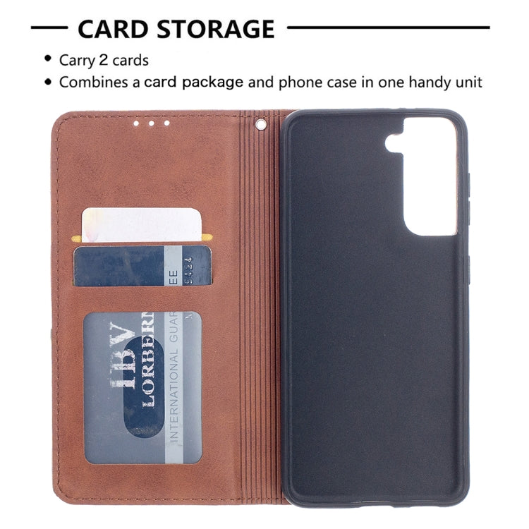 For Samsung Galaxy S21 5G Rhombus Texture Horizontal Flip Magnetic Leather Case with Holder & Card Slots(Brown) - Galaxy S21 5G Cases by buy2fix | Online Shopping UK | buy2fix