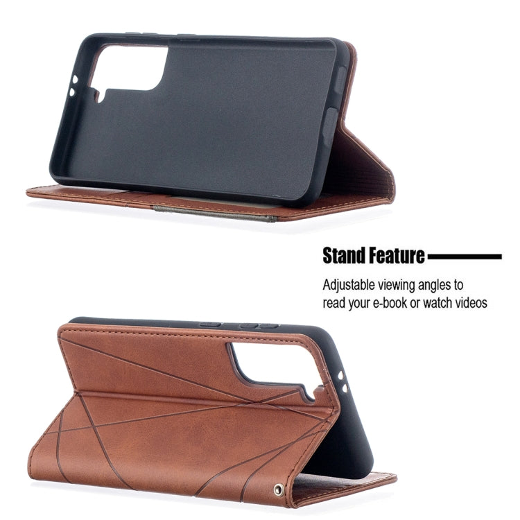 For Samsung Galaxy S21 5G Rhombus Texture Horizontal Flip Magnetic Leather Case with Holder & Card Slots(Brown) - Galaxy S21 5G Cases by buy2fix | Online Shopping UK | buy2fix