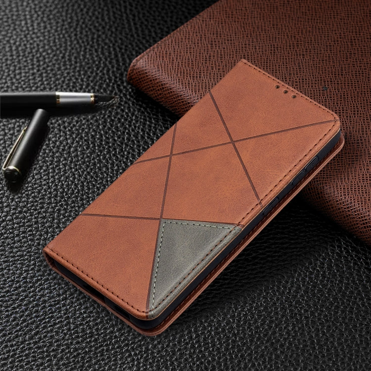 For Samsung Galaxy S21 5G Rhombus Texture Horizontal Flip Magnetic Leather Case with Holder & Card Slots(Brown) - Galaxy S21 5G Cases by buy2fix | Online Shopping UK | buy2fix