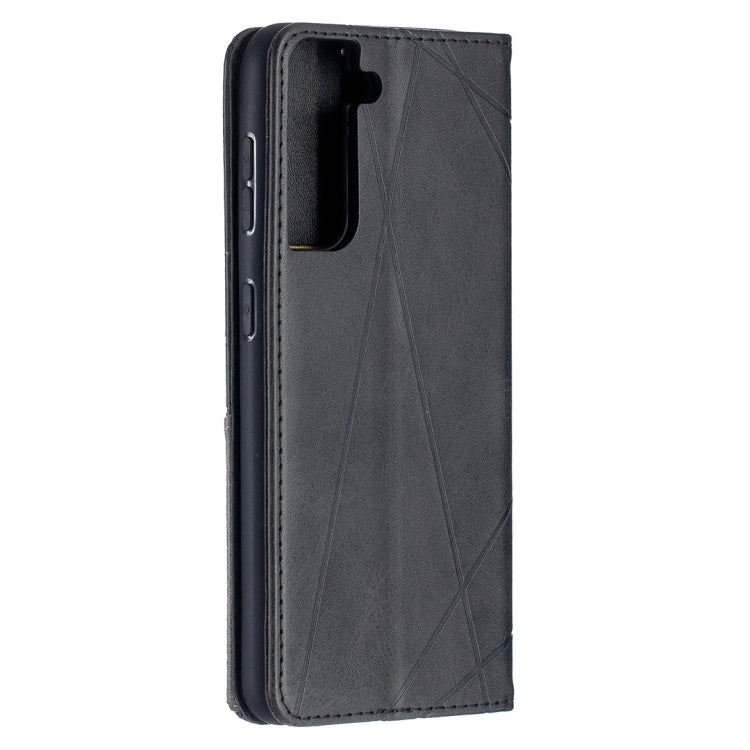 For Samsung Galaxy S21 5G Rhombus Texture Horizontal Flip Magnetic Leather Case with Holder & Card Slots(Black) - Galaxy S21 5G Cases by buy2fix | Online Shopping UK | buy2fix