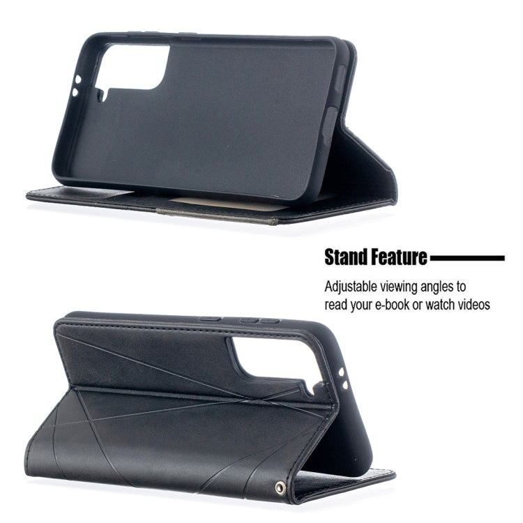 For Samsung Galaxy S21 5G Rhombus Texture Horizontal Flip Magnetic Leather Case with Holder & Card Slots(Black) - Galaxy S21 5G Cases by buy2fix | Online Shopping UK | buy2fix