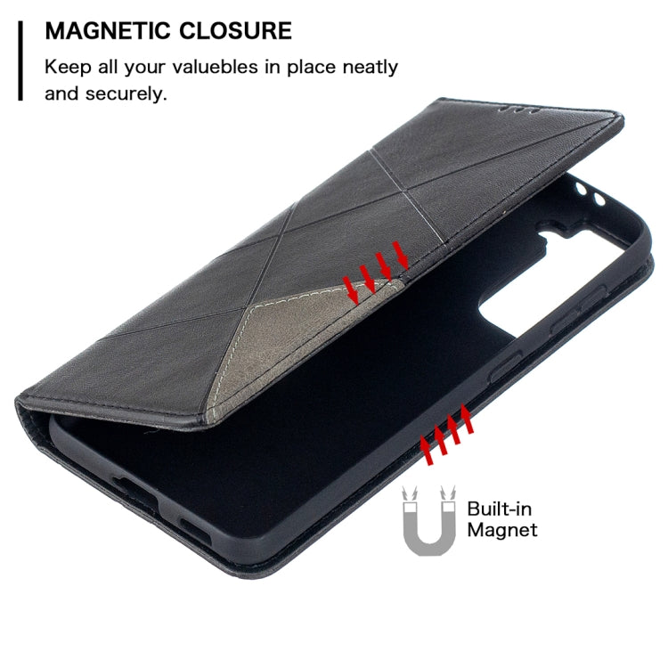 For Samsung Galaxy S21 5G Rhombus Texture Horizontal Flip Magnetic Leather Case with Holder & Card Slots(Black) - Galaxy S21 5G Cases by buy2fix | Online Shopping UK | buy2fix