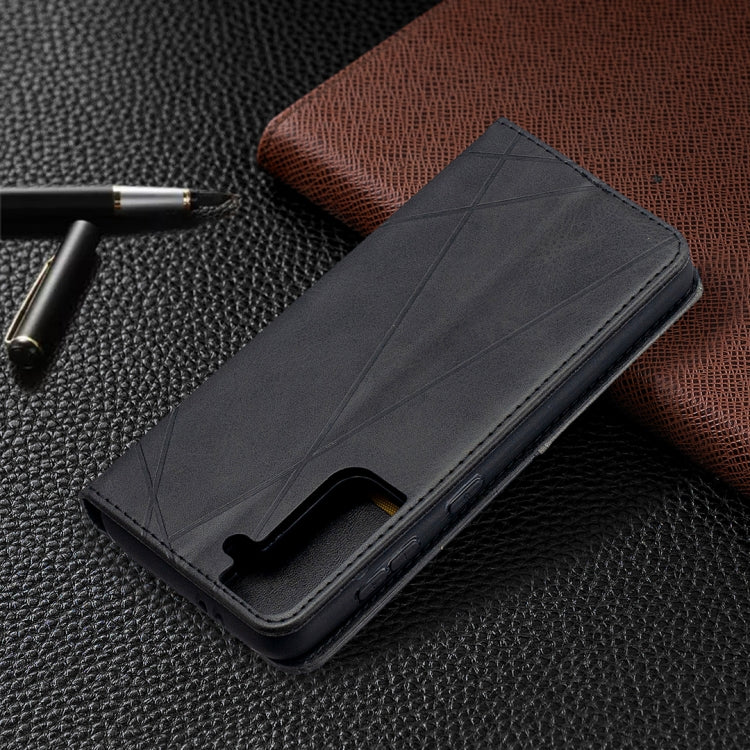 For Samsung Galaxy S21 5G Rhombus Texture Horizontal Flip Magnetic Leather Case with Holder & Card Slots(Black) - Galaxy S21 5G Cases by buy2fix | Online Shopping UK | buy2fix