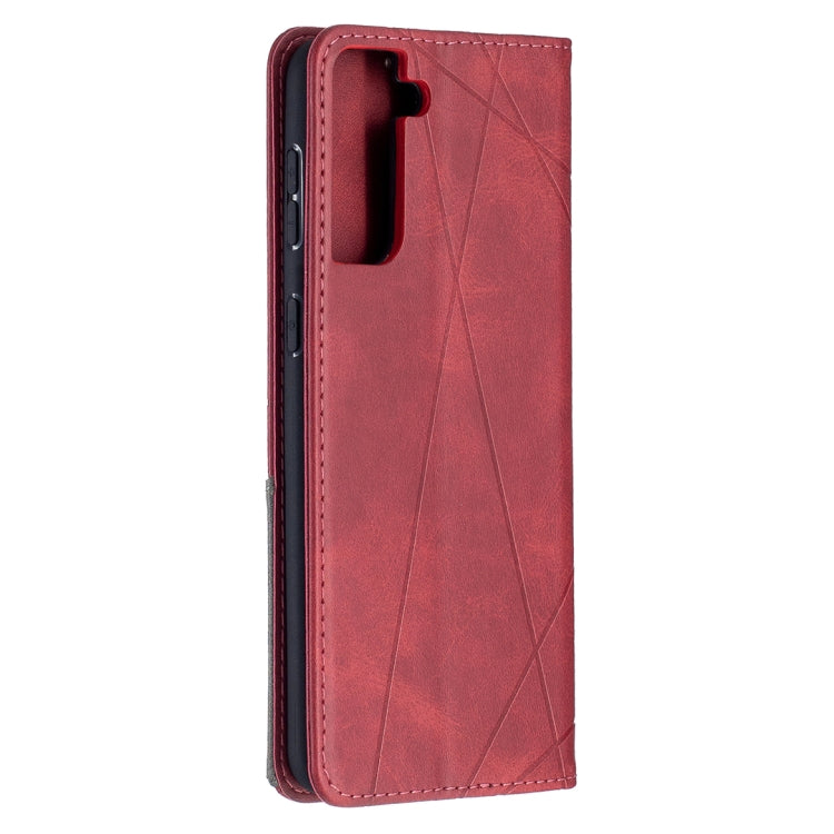 For Samsung Galaxy S21+ 5G Rhombus Texture Horizontal Flip Magnetic Leather Case with Holder & Card Slots(Red) - Galaxy S21+ 5G Cases by buy2fix | Online Shopping UK | buy2fix