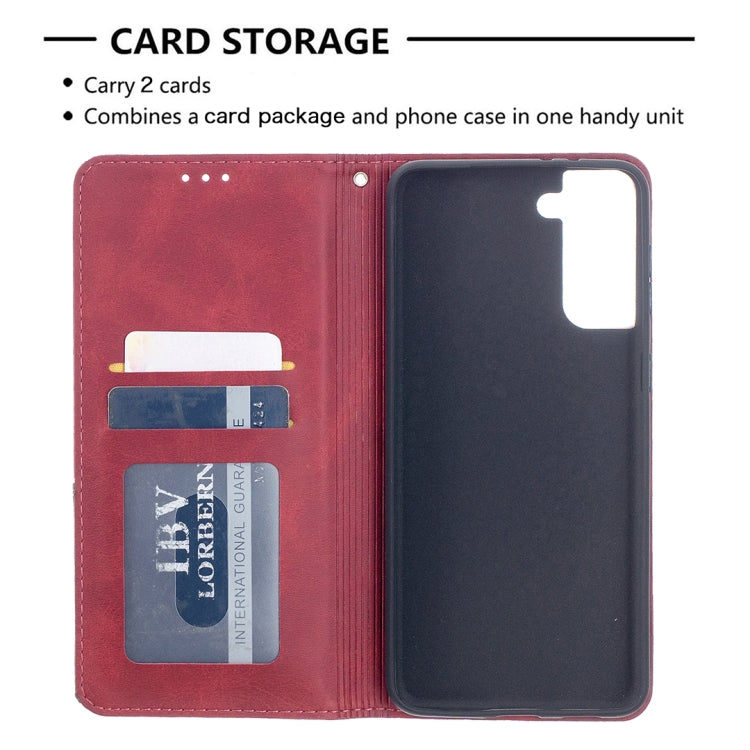 For Samsung Galaxy S21+ 5G Rhombus Texture Horizontal Flip Magnetic Leather Case with Holder & Card Slots(Red) - Galaxy S21+ 5G Cases by buy2fix | Online Shopping UK | buy2fix