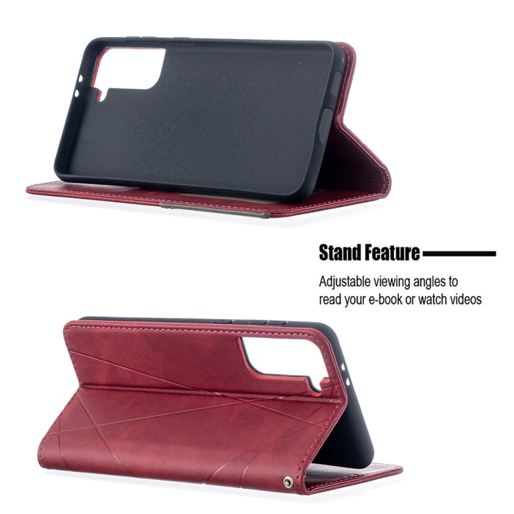 For Samsung Galaxy S21+ 5G Rhombus Texture Horizontal Flip Magnetic Leather Case with Holder & Card Slots(Red) - Galaxy S21+ 5G Cases by buy2fix | Online Shopping UK | buy2fix
