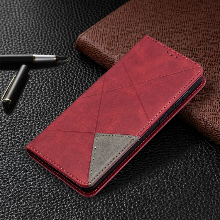 For Samsung Galaxy S21+ 5G Rhombus Texture Horizontal Flip Magnetic Leather Case with Holder & Card Slots(Red) - Galaxy S21+ 5G Cases by buy2fix | Online Shopping UK | buy2fix