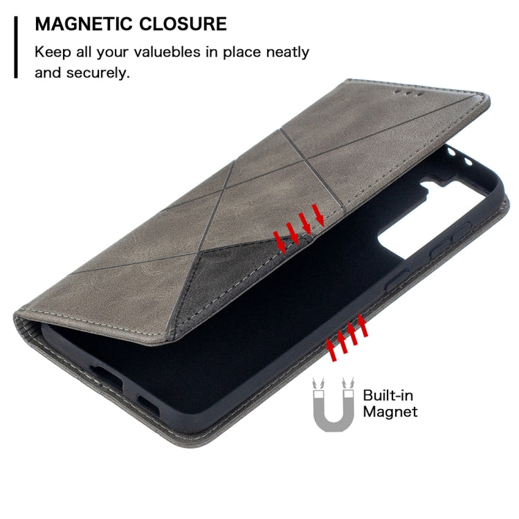For Samsung Galaxy S21+ 5G Rhombus Texture Horizontal Flip Magnetic Leather Case with Holder & Card Slots(Grey) - Galaxy S21+ 5G Cases by buy2fix | Online Shopping UK | buy2fix