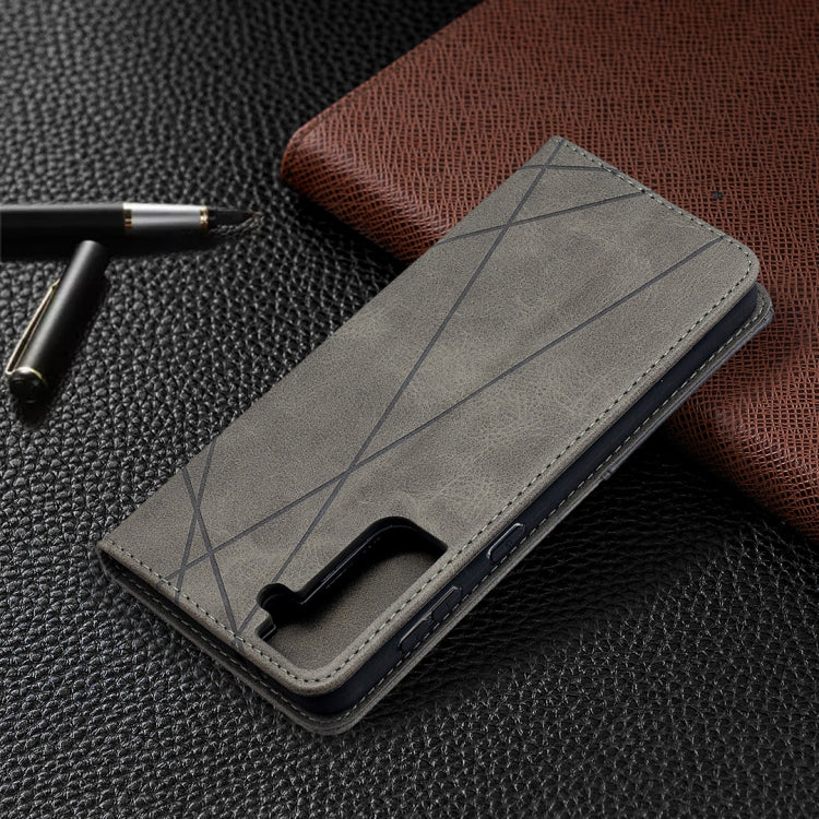 For Samsung Galaxy S21+ 5G Rhombus Texture Horizontal Flip Magnetic Leather Case with Holder & Card Slots(Grey) - Galaxy S21+ 5G Cases by buy2fix | Online Shopping UK | buy2fix