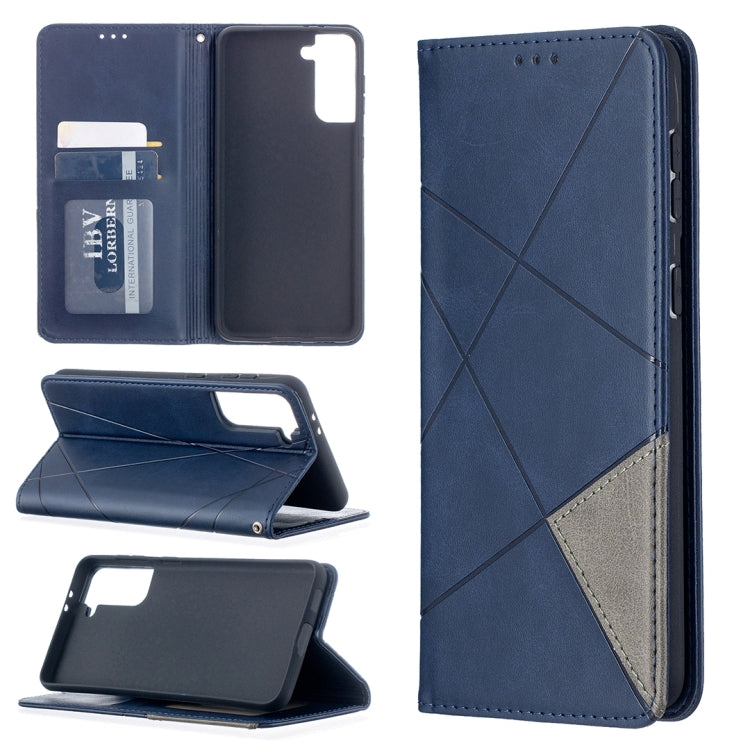 For Samsung Galaxy S21+ 5G Rhombus Texture Horizontal Flip Magnetic Leather Case with Holder & Card Slots(Blue) - Galaxy S21+ 5G Cases by buy2fix | Online Shopping UK | buy2fix