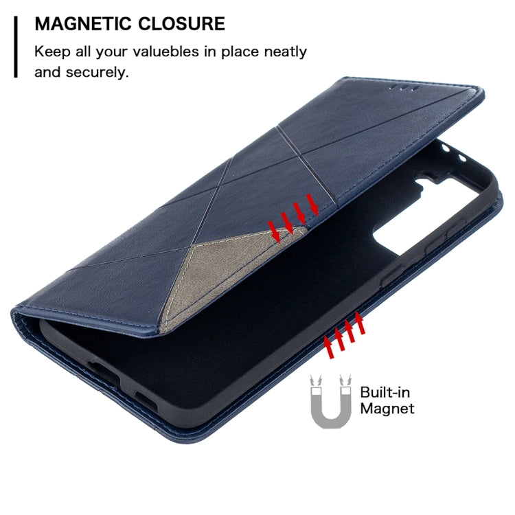 For Samsung Galaxy S21+ 5G Rhombus Texture Horizontal Flip Magnetic Leather Case with Holder & Card Slots(Blue) - Galaxy S21+ 5G Cases by buy2fix | Online Shopping UK | buy2fix