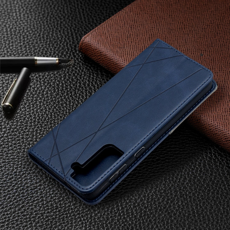 For Samsung Galaxy S21+ 5G Rhombus Texture Horizontal Flip Magnetic Leather Case with Holder & Card Slots(Blue) - Galaxy S21+ 5G Cases by buy2fix | Online Shopping UK | buy2fix