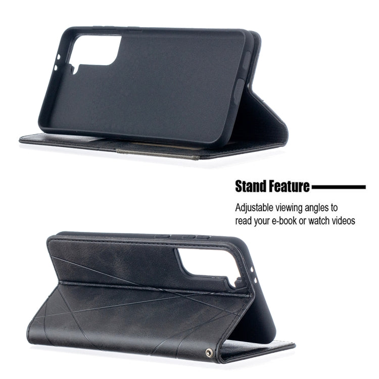 For Samsung Galaxy S21+ 5G Rhombus Texture Horizontal Flip Magnetic Leather Case with Holder & Card Slots(Black) - Galaxy S21+ 5G Cases by buy2fix | Online Shopping UK | buy2fix