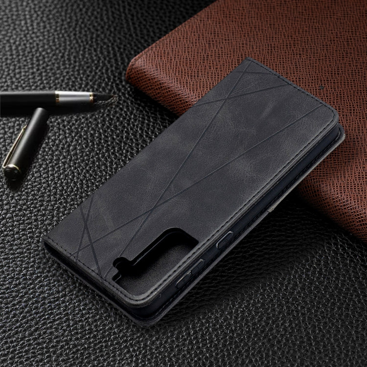 For Samsung Galaxy S21+ 5G Rhombus Texture Horizontal Flip Magnetic Leather Case with Holder & Card Slots(Black) - Galaxy S21+ 5G Cases by buy2fix | Online Shopping UK | buy2fix
