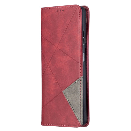 For Samsung Galaxy S21 Ultra 5G Rhombus Texture Horizontal Flip Magnetic Leather Case with Holder & Card Slots(Red) by buy2fix