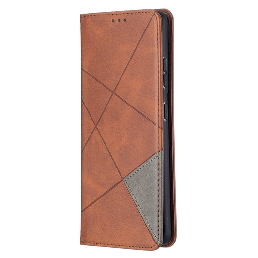 For Samsung Galaxy S21 Ultra 5G Rhombus Texture Horizontal Flip Magnetic Leather Case with Holder & Card Slots(Brown) by buy2fix