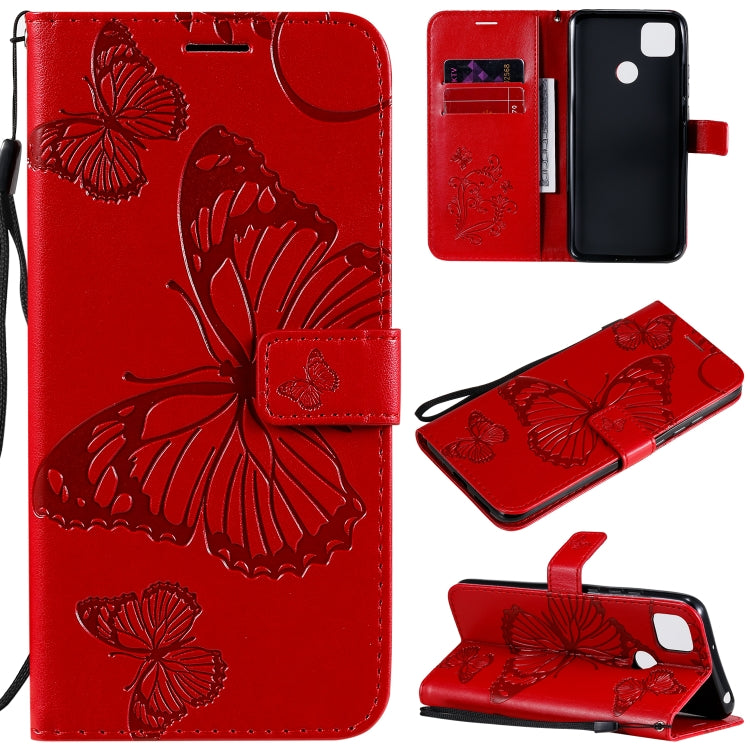 For Xiaomi Redmi 9C 3D Butterflies Embossing Pattern Horizontal Flip Leather Case with Holder & Card Slot & Wallet(Red) - Xiaomi Cases by buy2fix | Online Shopping UK | buy2fix